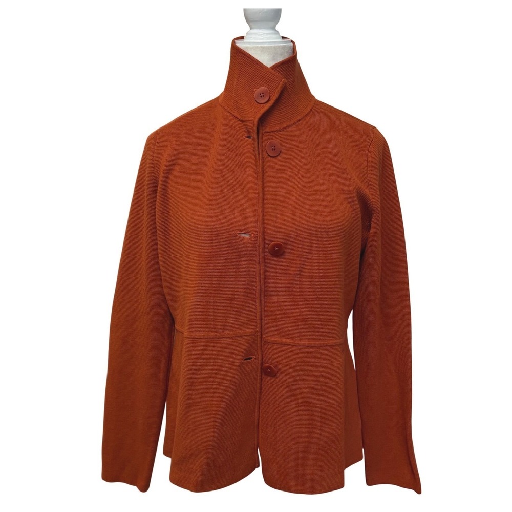 Talbots Womens‎ Waffle Knit Jacket Size M P Burnt Orange Peplum Stretch Office